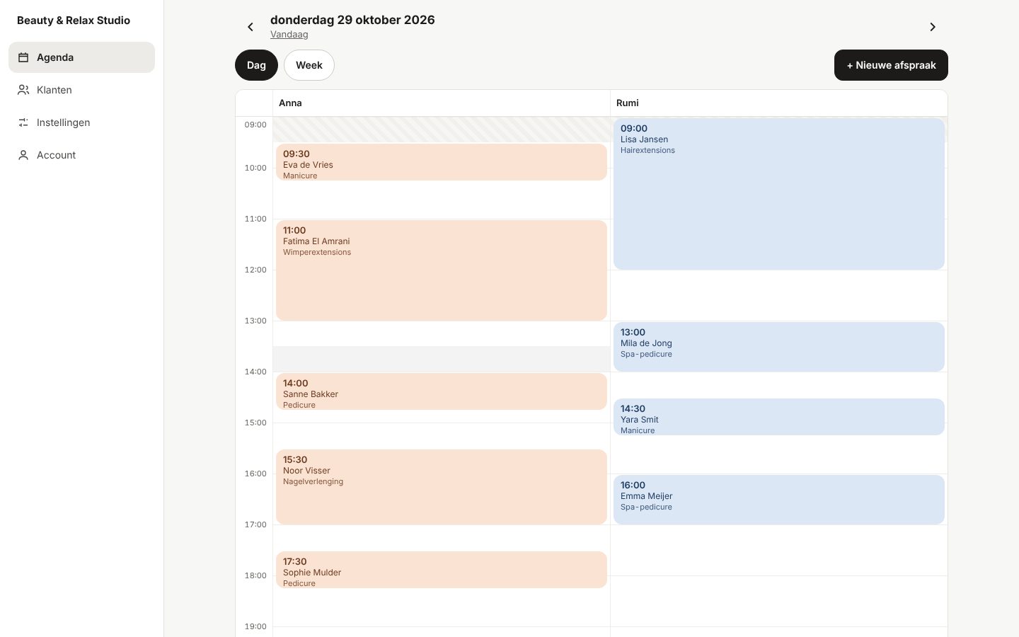 De dagagenda van een salon